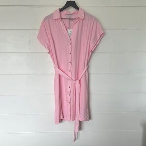 Pink Button-Up Shirt Dress
